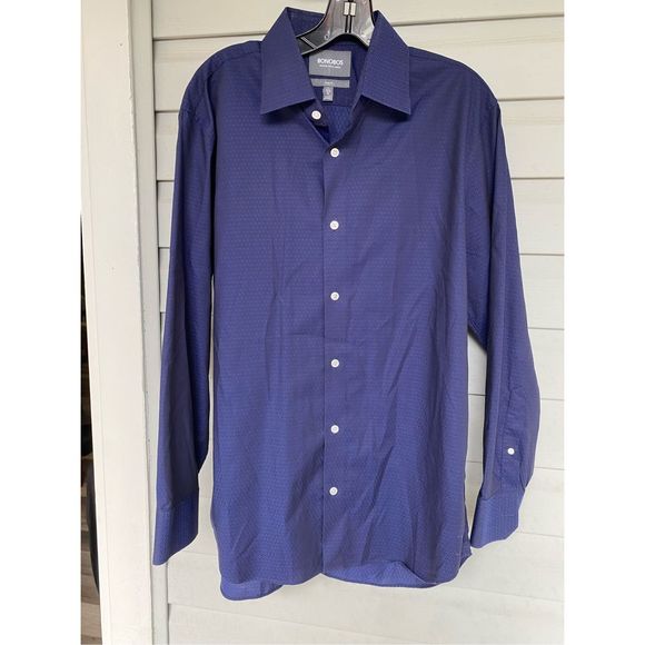Bonobos Swiss Co. Slim Fit Dark Blue Dot Button-Up Shirt, Men's Size 16.5/ 34 - Picture 2 of 12
